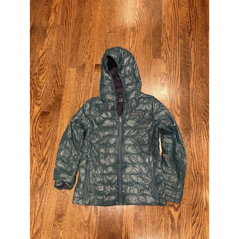 Vineyard Vines Kids Puffer Jacket Green Size L Insulated Hooded